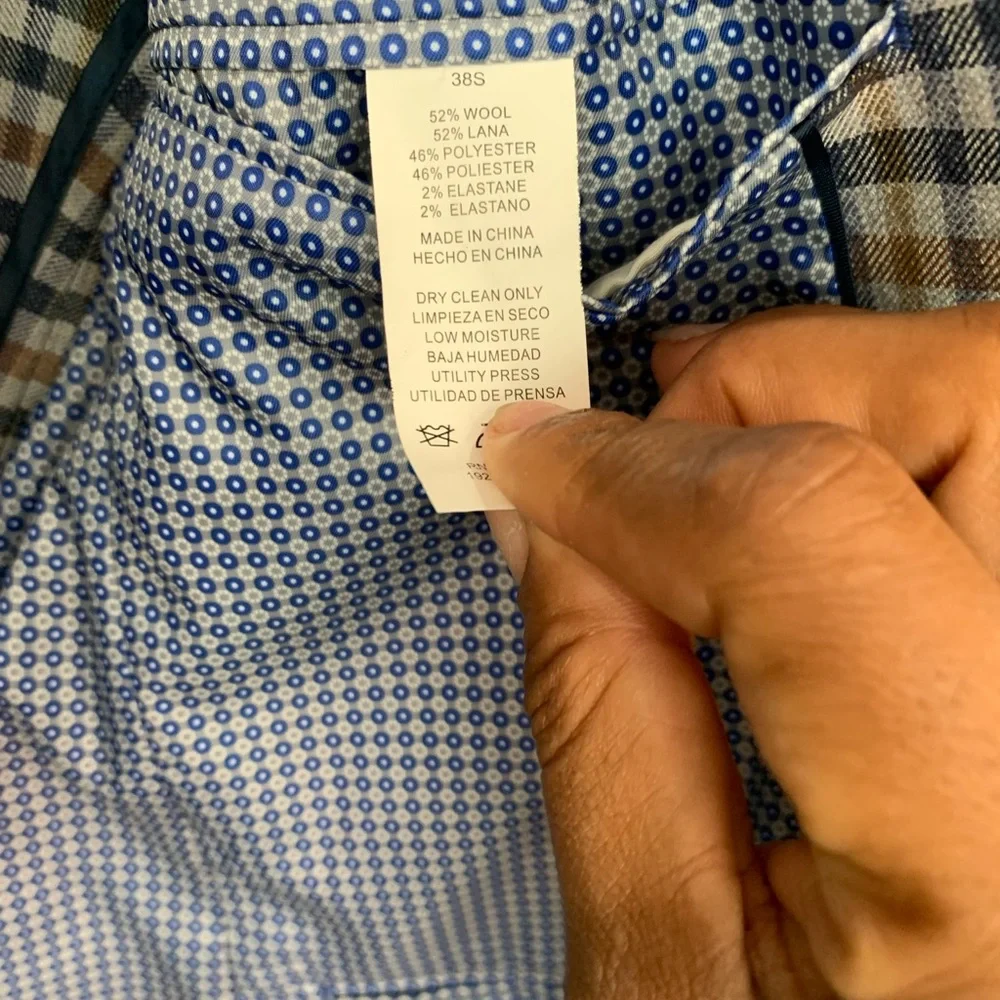 Original men’s S 38S Penguin Blue and Brown Plaid Blazer wool and polyester mix